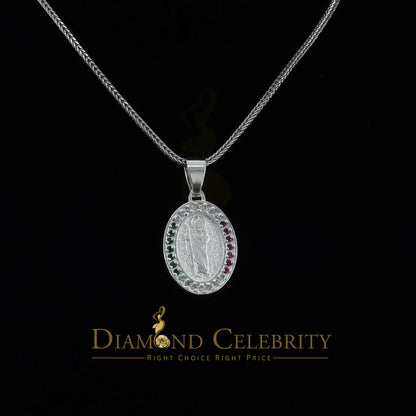 DiamondCelebritees 925 Sterling Silver St.Jude Multi Color CZ Men's/Women's Pendant White Religious