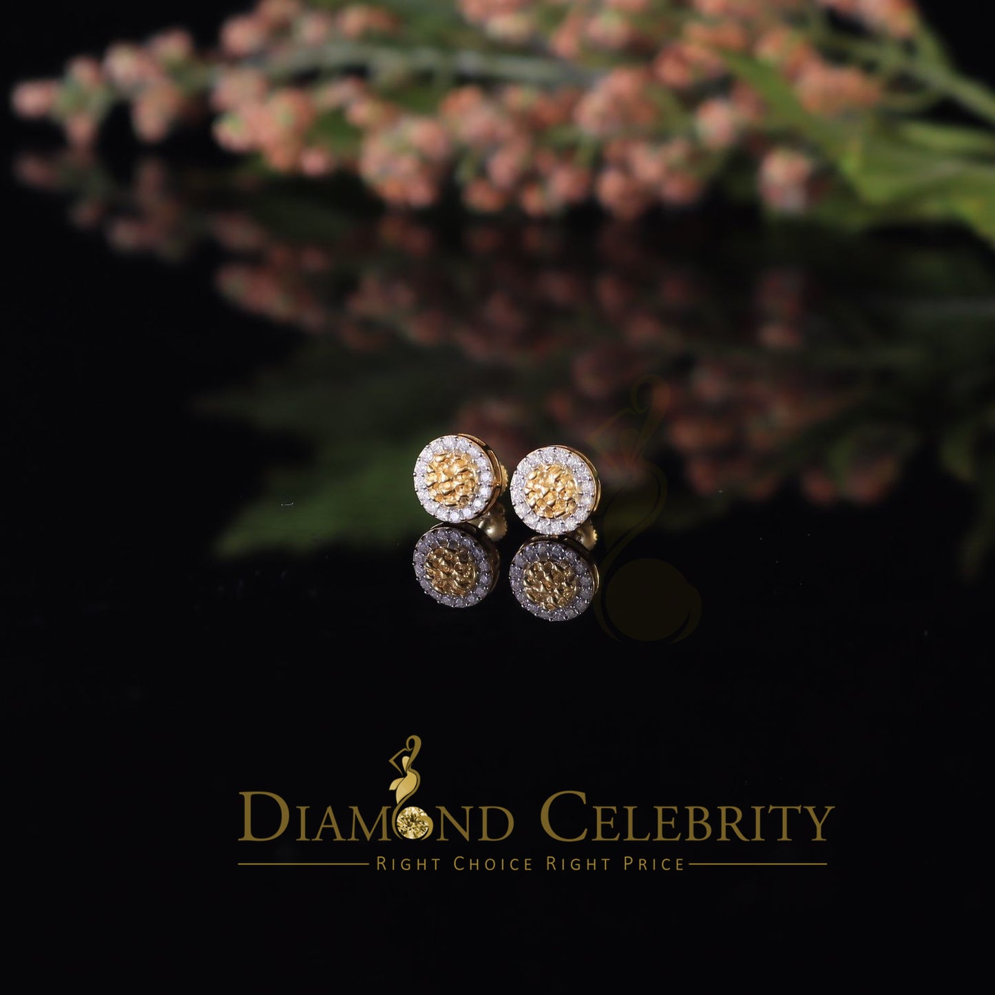 DiamondCelebritees 1.00ct Moissanite Yellow 925 Sterling Silver Women's Circle Shape Nugget Earring