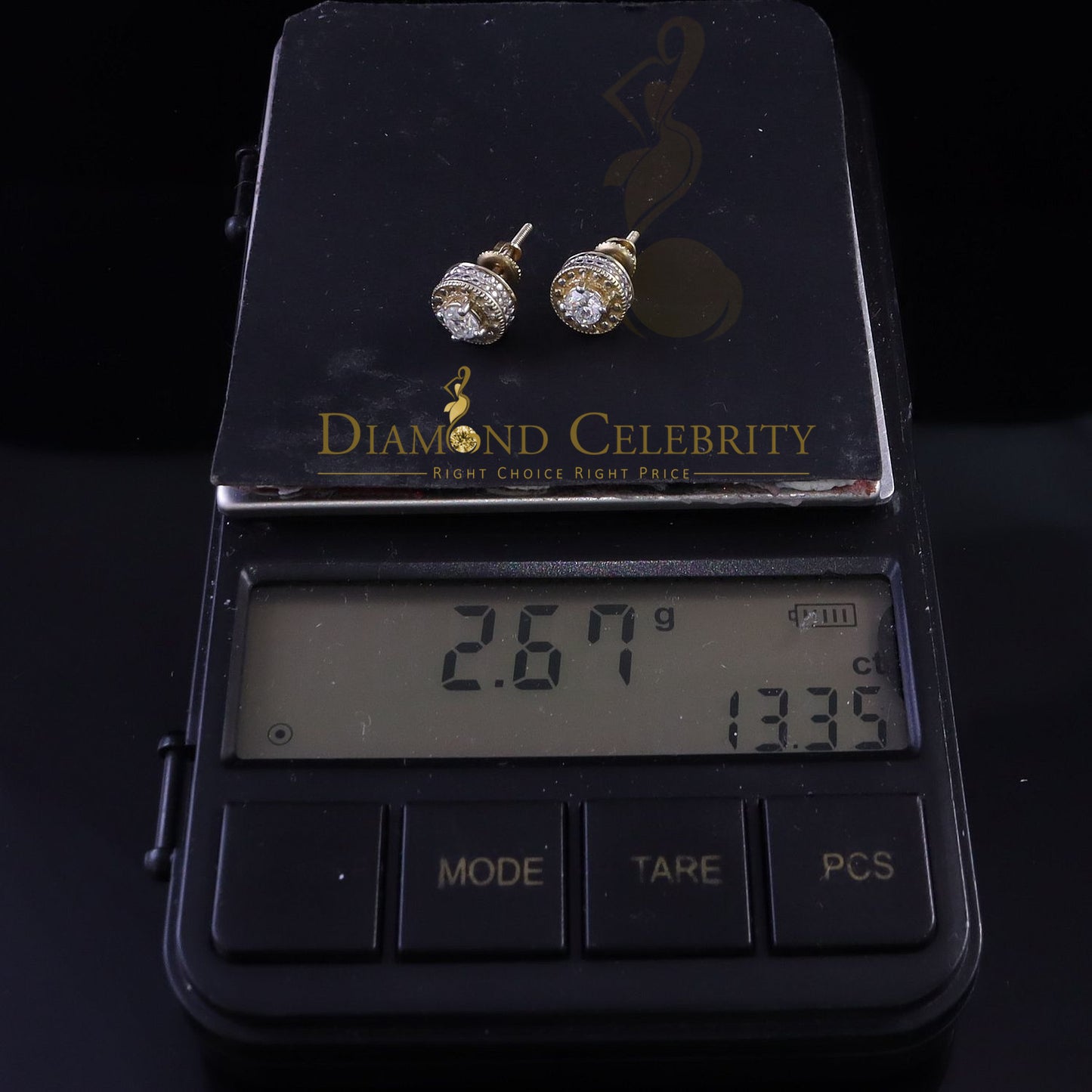 DiamondCelebritees Men's/Womens 925 Silver Yellow 0.50ct VVS 'D' Moissanite Round Stud Earrings