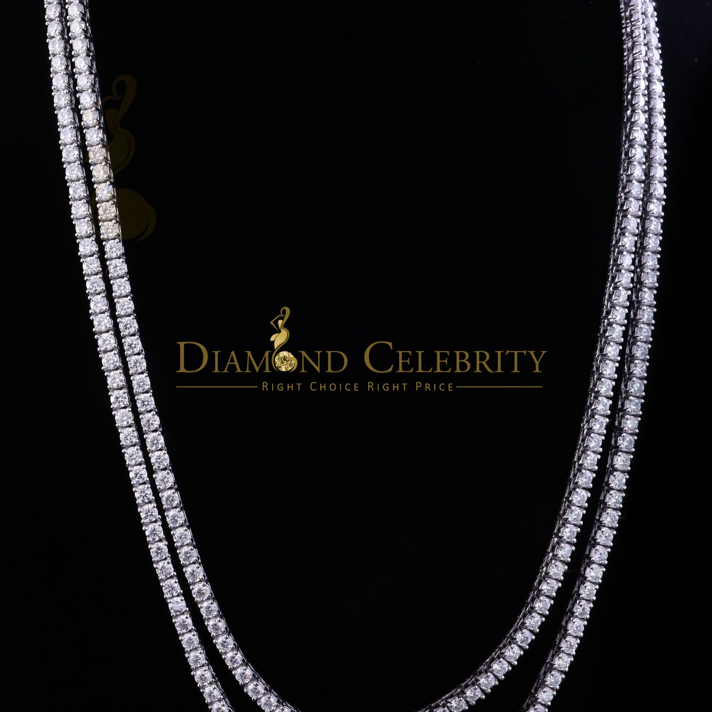 DiamondCelebritees Tennis Men's Necklace 925 Silver White 40ct Moissanite size 22inch & Width 3mm