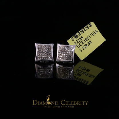 King Of Bling's Aretes Para Hombre 925 White Silver 0.20ct Round Diamond Stud Men's Earrings