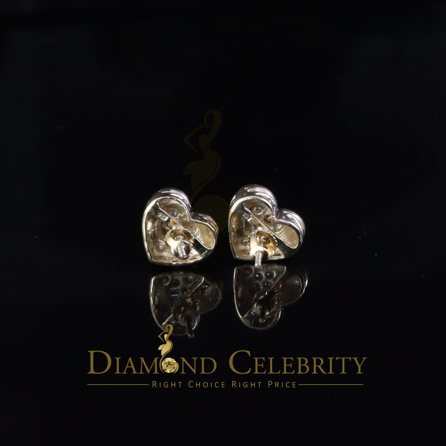 925 Sterling Yellow Silver 1.36ct Cubic Zirconia Heart Women's Stud Earrings