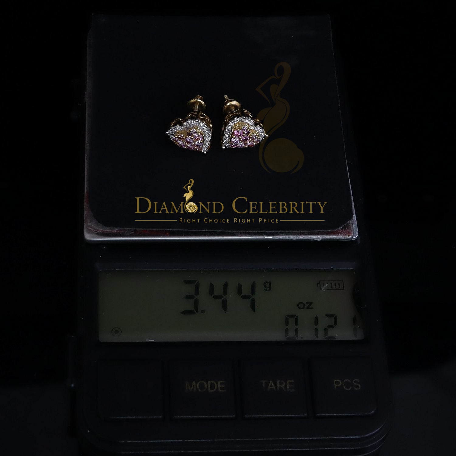 DiamondCelebritees Men's/Women's 925 Silver Yellow 1.00ct VVS 'D' Pink Moissanite 3D Heart Earrings