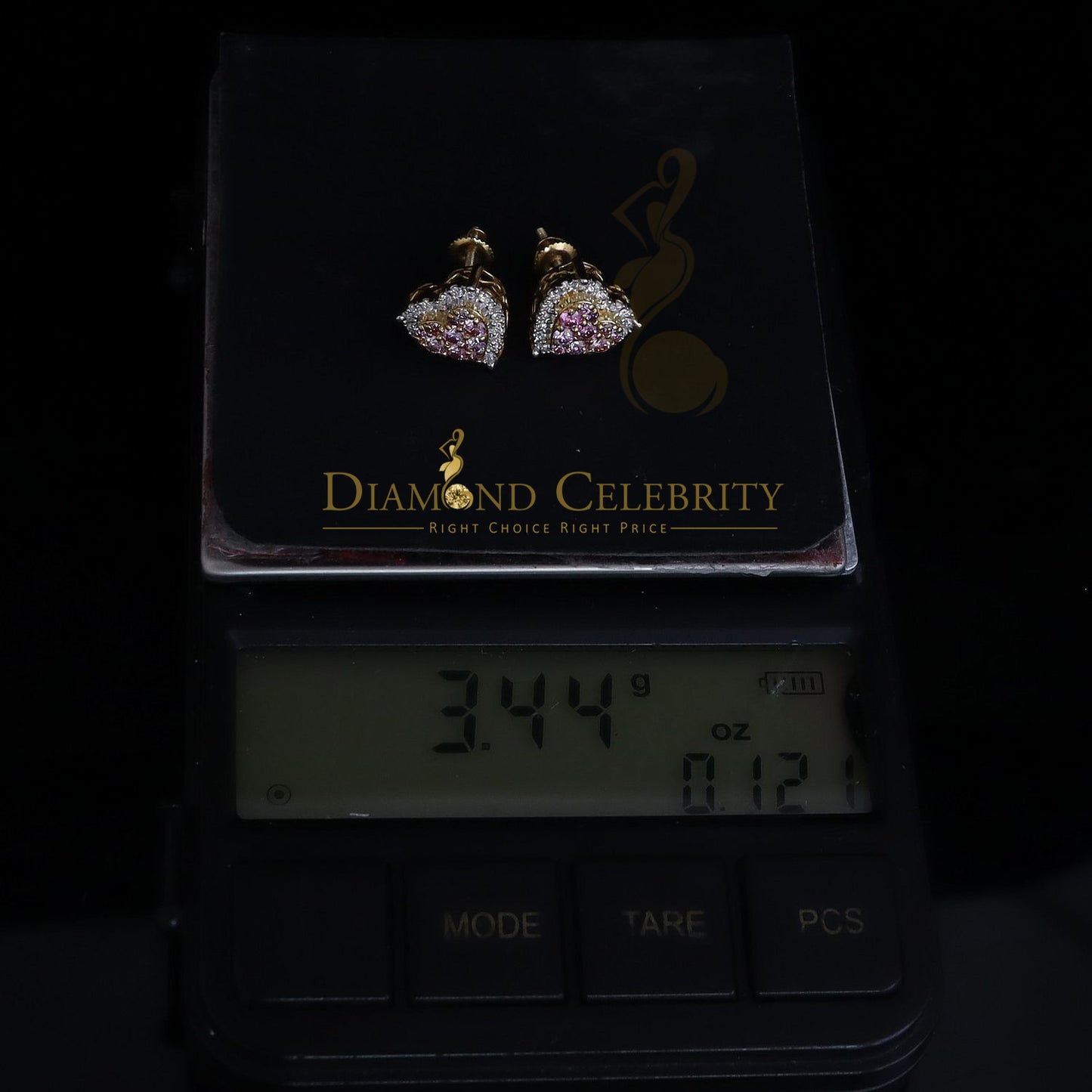 Diamondcelebritees Men's/Women's 925 Silver Yellow 1.00ct VVS 'D' Pink Moissanite 3D Heart Earrings