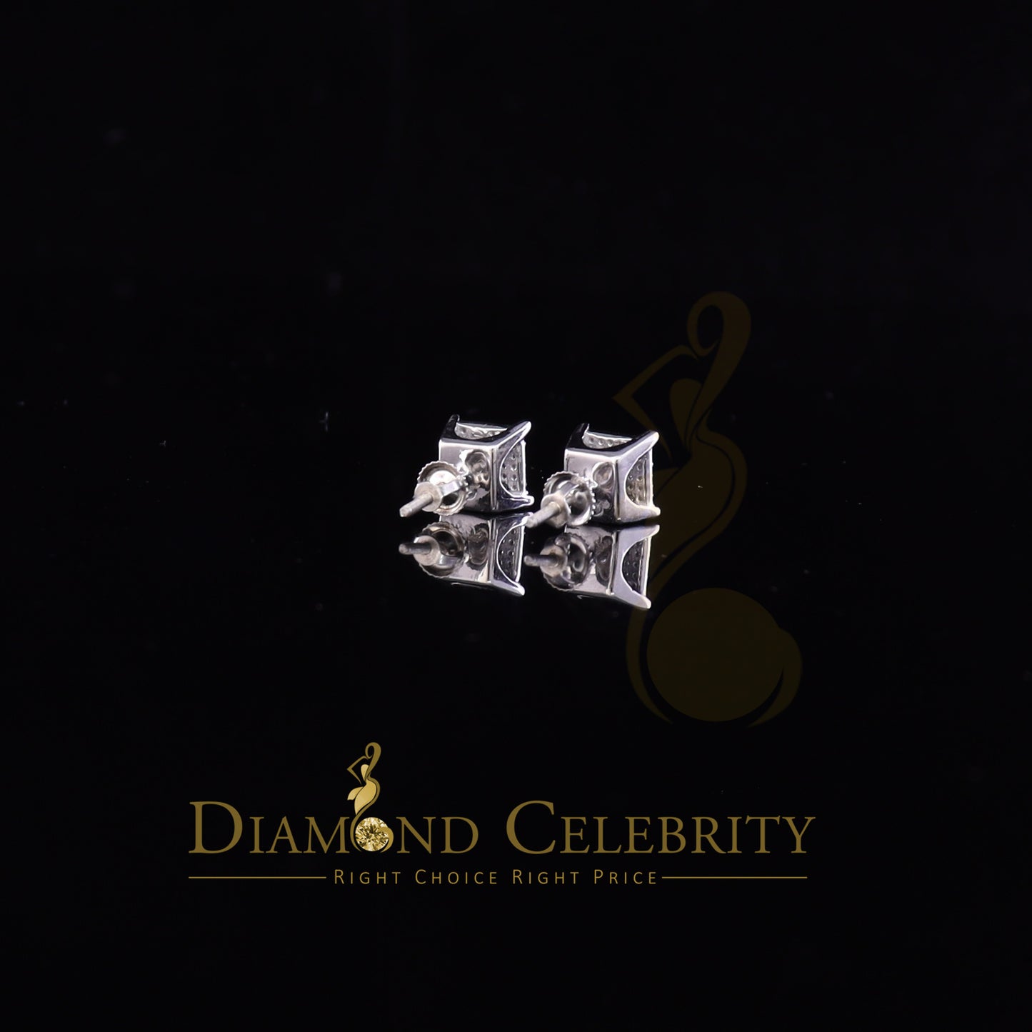 DiamondCelebritees 925 White Silver 0.25 ct Square Real Genuine Diamond Stud Men's Fashion Earrings