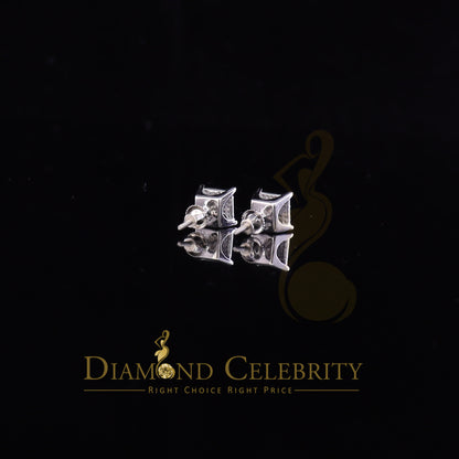 DiamondCelebritees 925 White Silver 0.25 ct Square Real Genuine Diamond Stud Men's Fashion Earrings