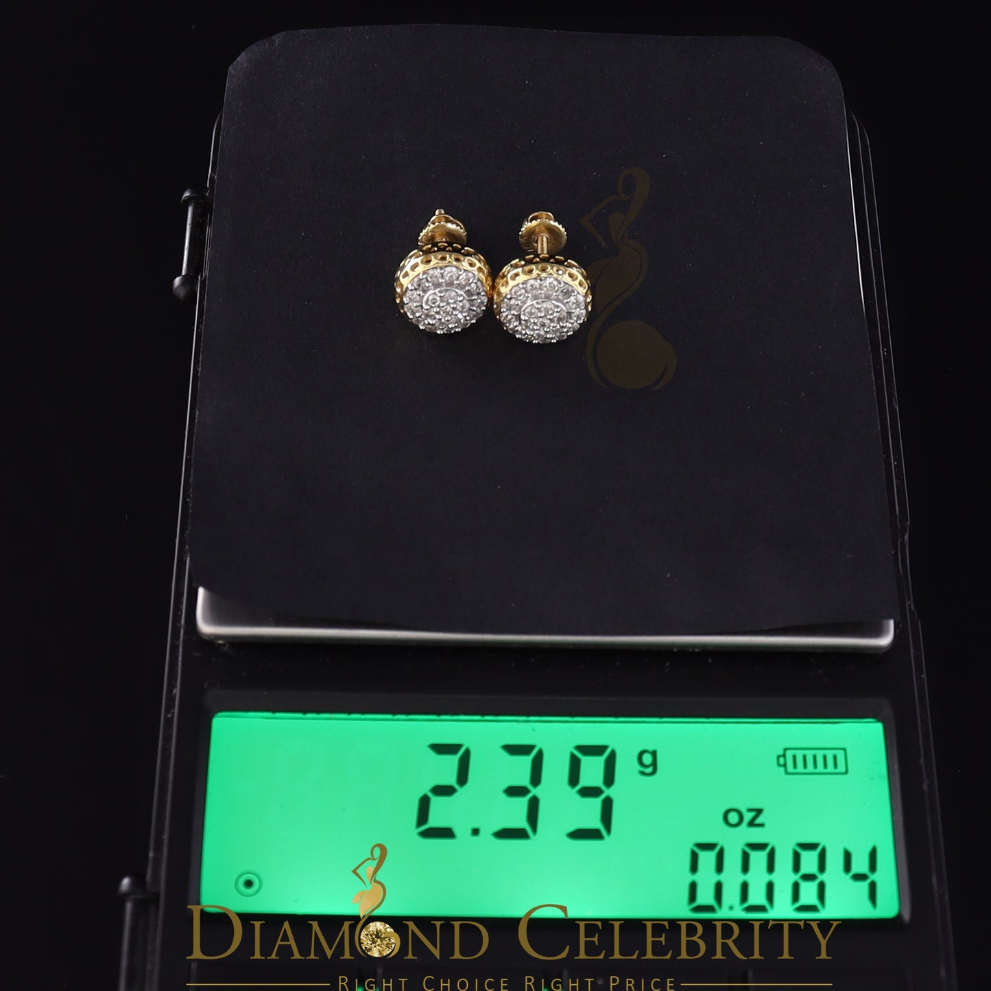 DiamondCelebritees 10K Real Yellow Gold with 0.33 CT Real Diamond Round Stud Earrings