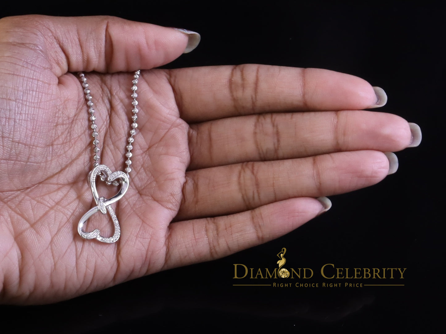 DiamondCelebritees 925 Sterling White Silver Pendant with Dual Heart Shape 0.00ct Cubic Zirconia