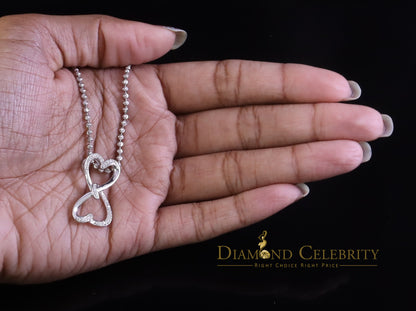 DiamondCelebritees 925 Sterling White Silver Pendant with Dual Heart Shape 0.00ct Cubic Zirconia
