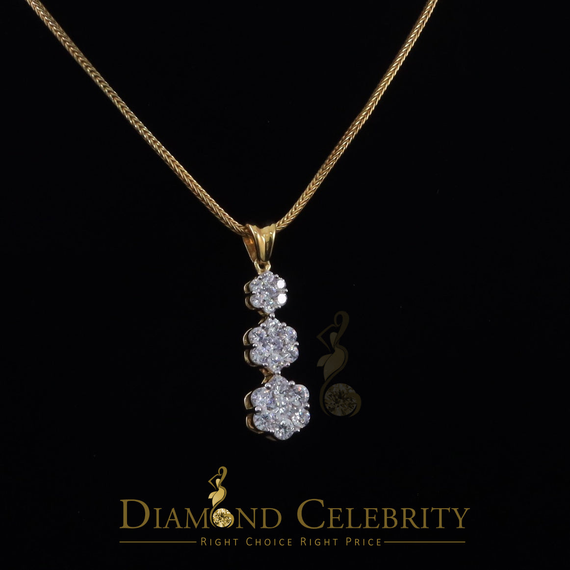 DiamondCelebritees Tripple Flower Shape Yellow 925 Sterling Silver Pendant 5.83ct Cubic Zirconia