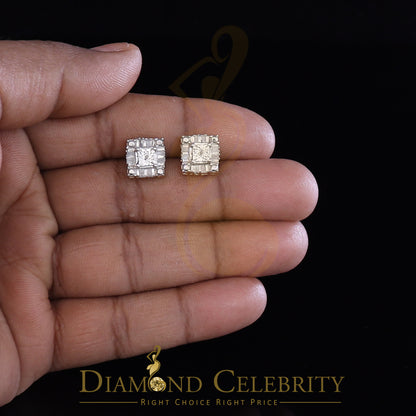 King of Blings-Micro Pave Yellow 925 Silver 0.20ct Real Diamond Men & Women Square Earrings