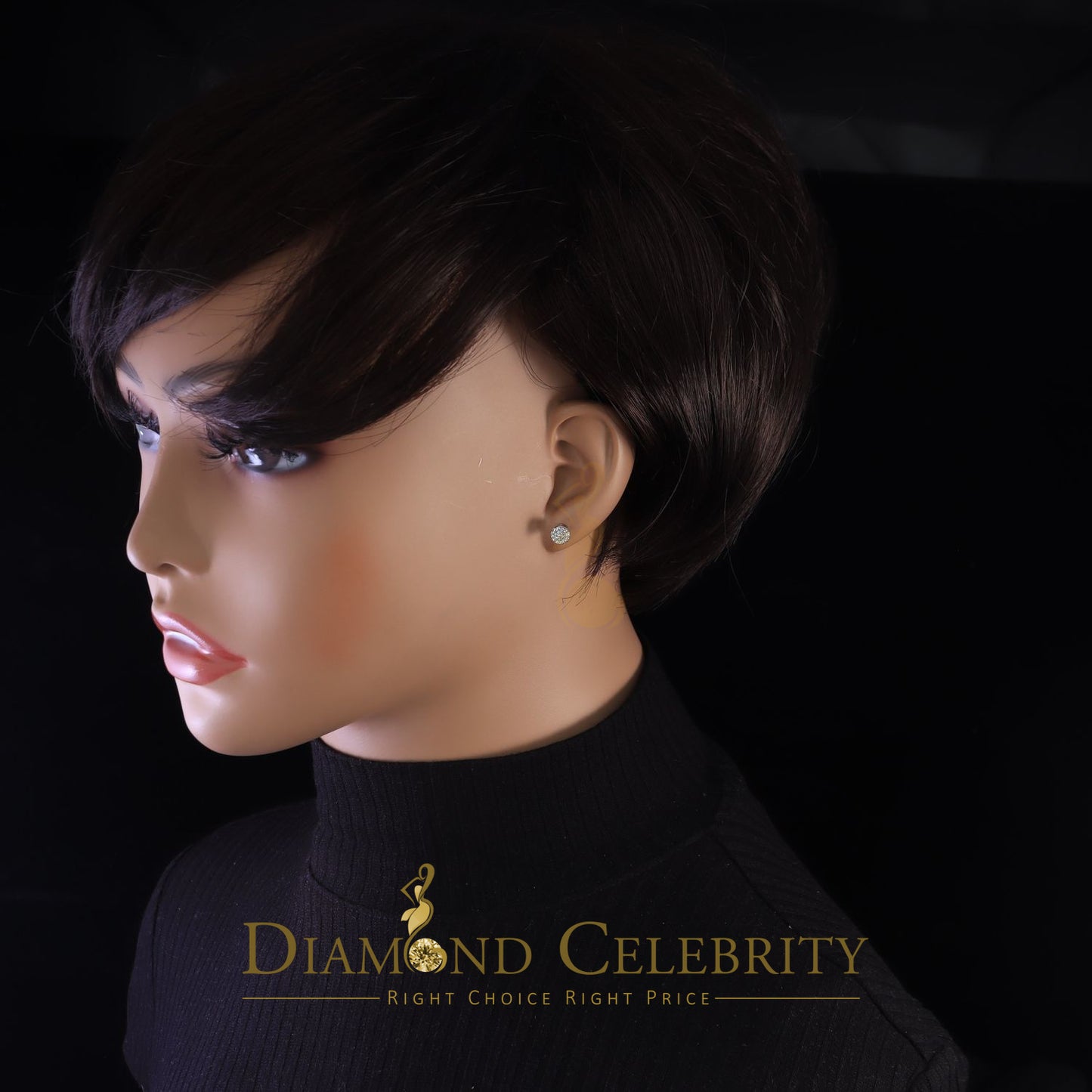 DiamondCelebritees  925 White Silver Aretes Para Hombre 0.30ct Cubic Zirconia Women's Round Earrings