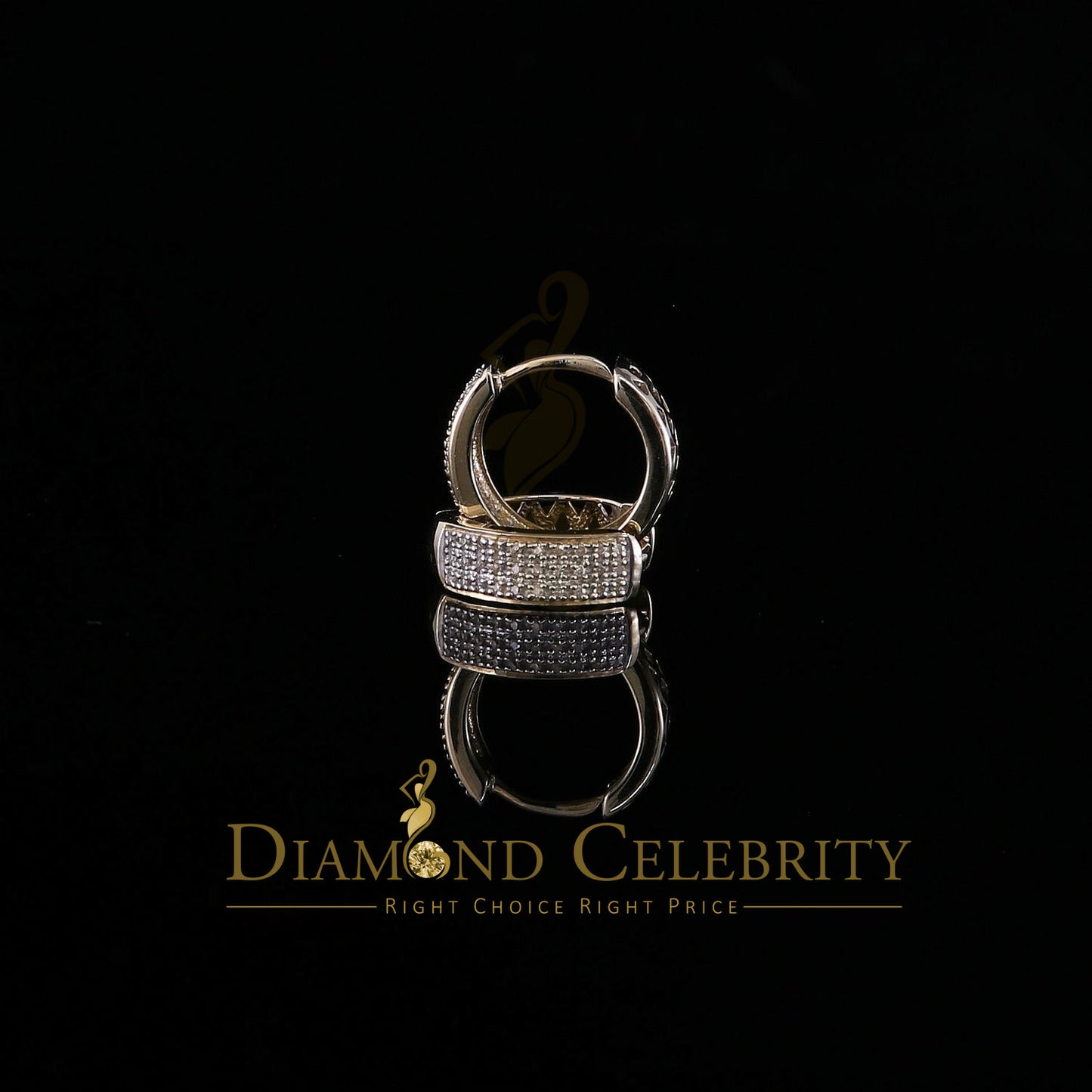 DiamondCelebritees 0.15ct Diamond Sterling Silver Yellow H oop Stud Earrings For Men's / Women's