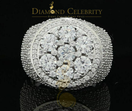 DiamondCelebritees Men's 12.5ct Cubic Zirconia white Silver Round Adjustable Ring From SZ 11 to13