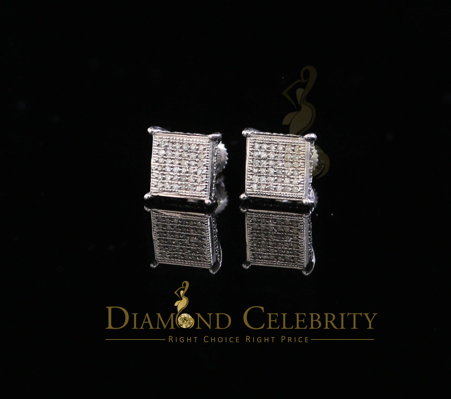 DiamondCelebritees 0.20ct Diamond Collection White 925 Sterling Silver Women & Men Square Earrings