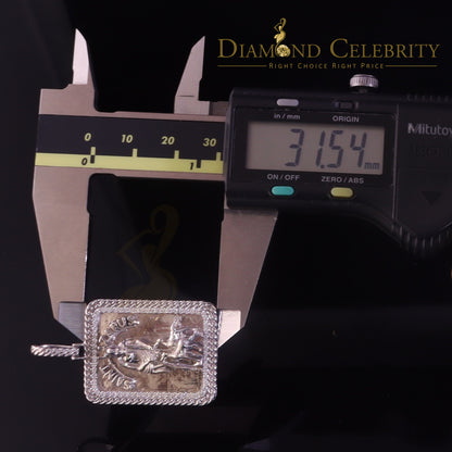 DiamondCelebritees Men's 925 Silver 0.66ct CZ ST LAZARUS "1" inch 3D look White Square Pendant