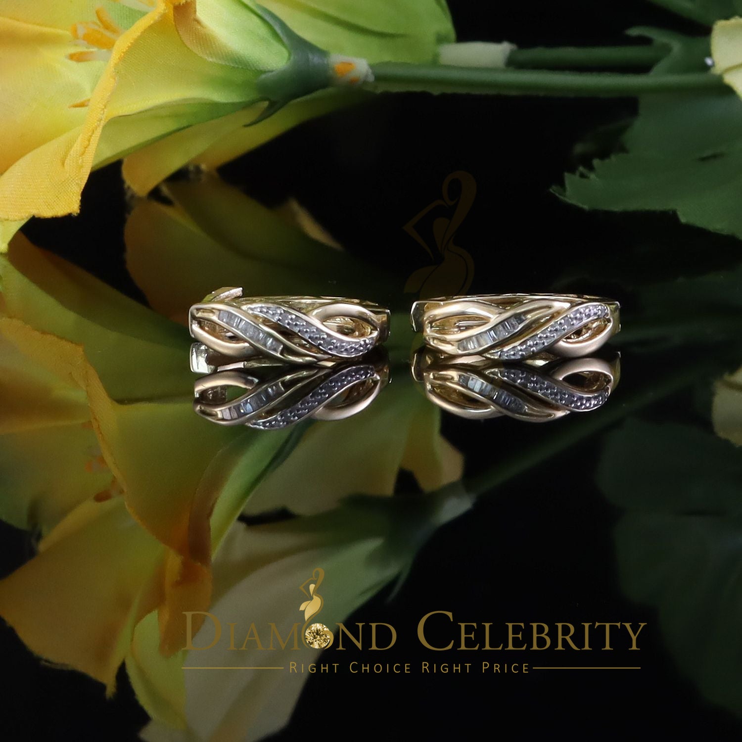 0.10ct Diamond 925 Sterling Silver Yellow Hoop Hola Stud Earring For Men / Women