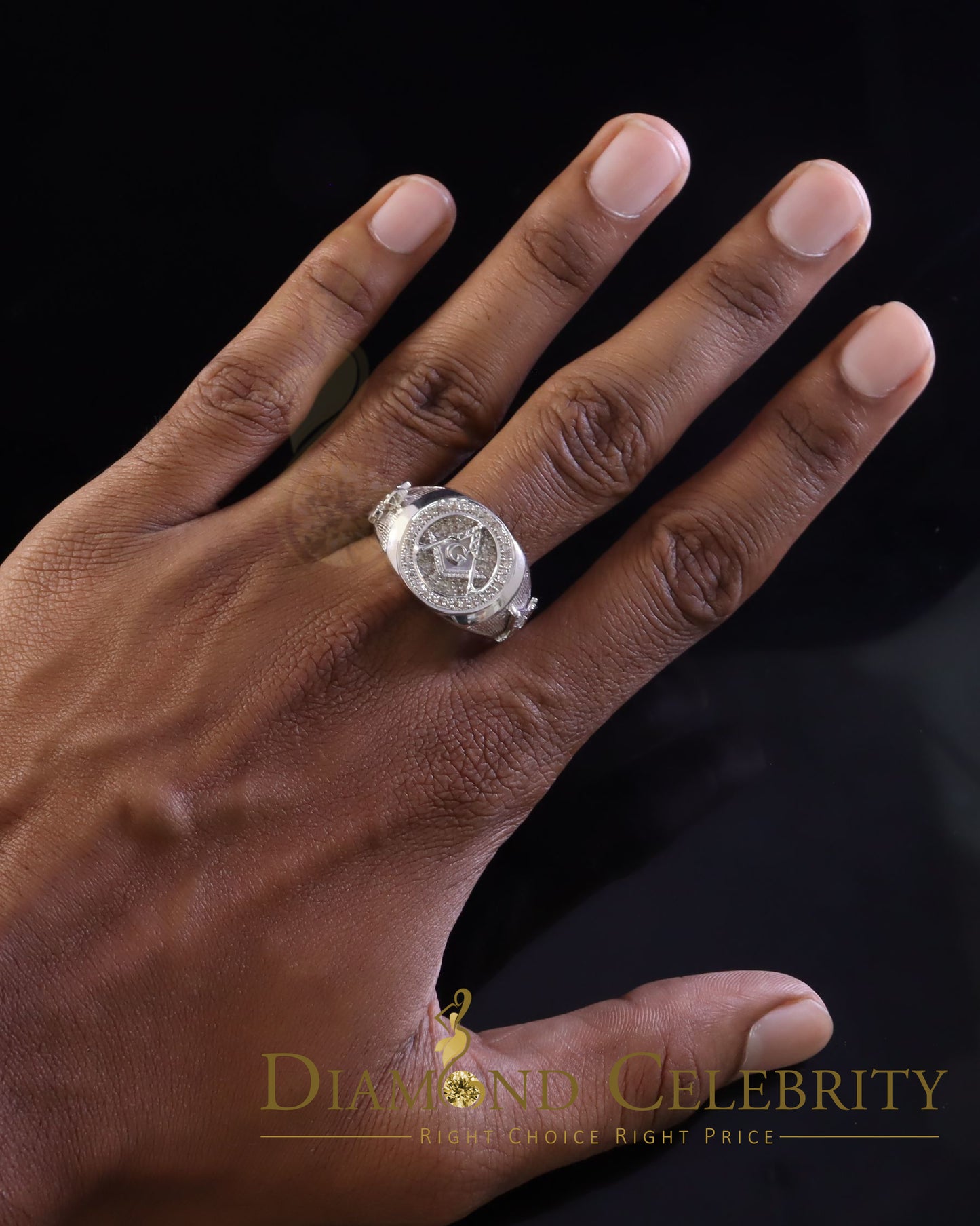 DiamondCelebritees 0.50CT Real Diamond 925 Sterling Silver White Fashion Masonic Men's Ring Size 12