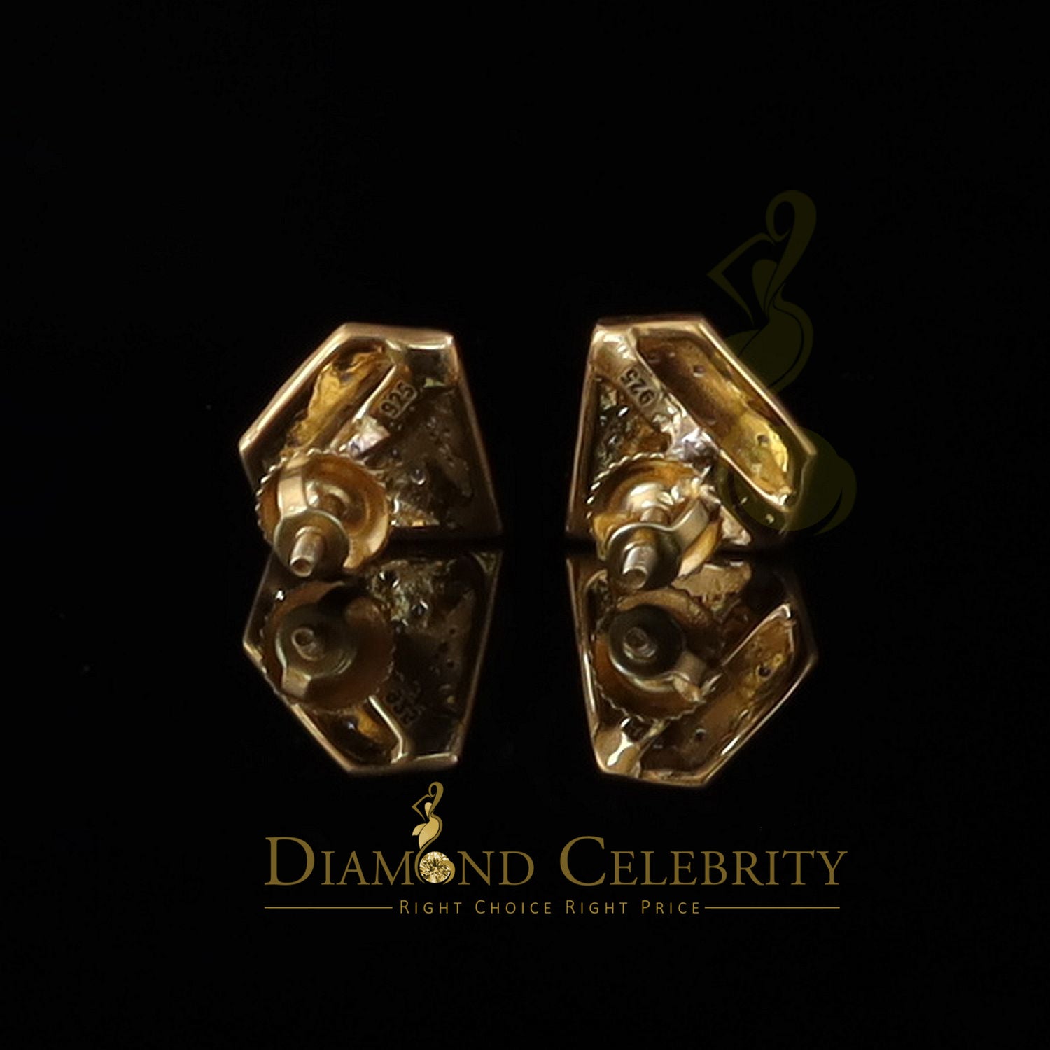 DiamondCelebritees  0.24ct Cubic Zirconia 925 Yellow Silver Women's & Men's Hip Hop Stud Earrings
