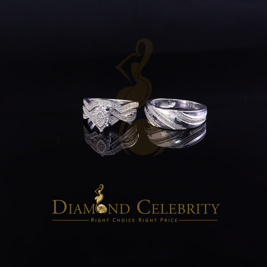 DiamondCelebritees 0.33CT Real Diamond Men's SZ 10 & Women's SZ 7 Trio Sterling Silver White Ring