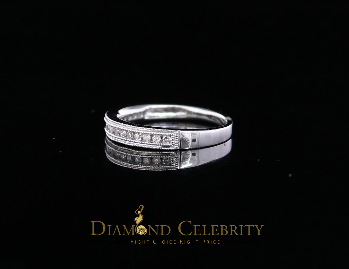 DiamondCelebritees Real 14kt White Gold with 0.20 CT Real Diamond Band Round Shape Ring Size 7