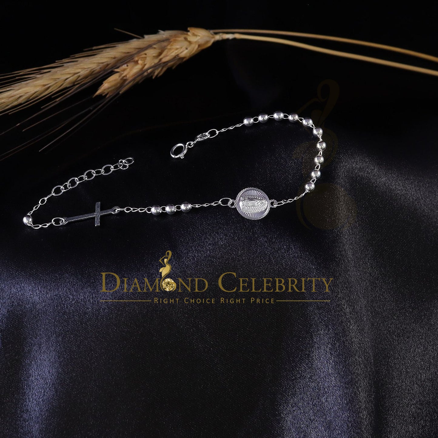 DiamondCelebritees 925 Sterling Plain Silver Virgin Merry White Oval Shape Women's Religious Bracelet