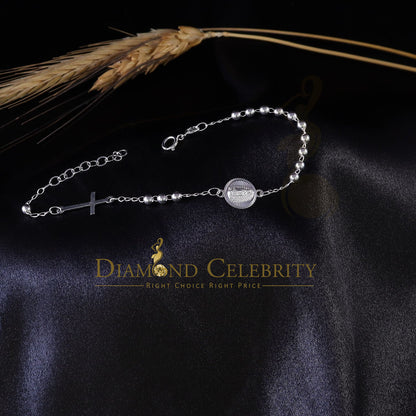 DiamondCelebritees 925 Sterling Plain Silver Virgin Merry White Oval Shape Women's Religious Bracelet