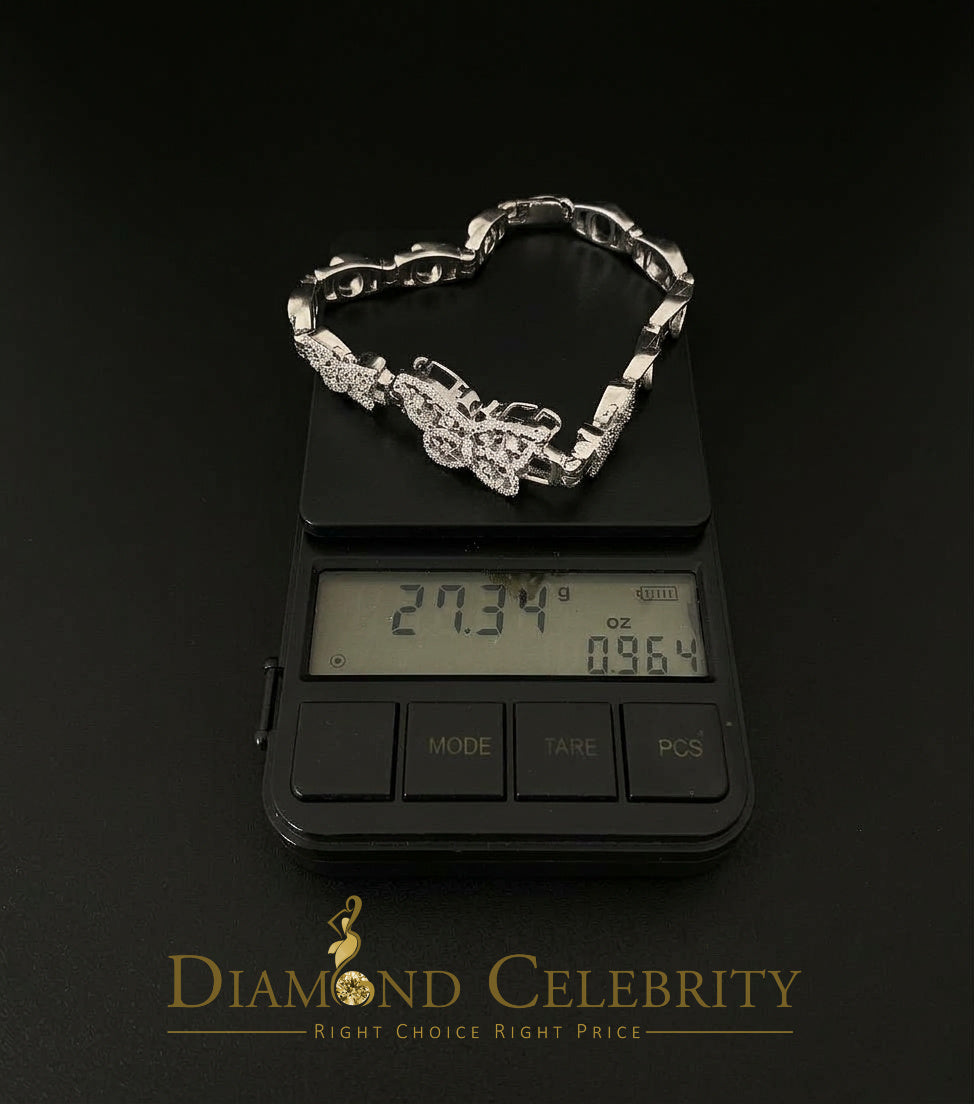 Diamondcelebritees 925 White Silver Multi Butterfly Link CZ Bracelet 1.69ct Cubic Zirconia SZ 7