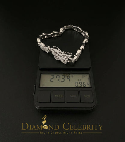 Diamondcelebritees 925 White Silver Multi Butterfly Link CZ Bracelet 1.69ct Cubic Zirconia SZ 7
