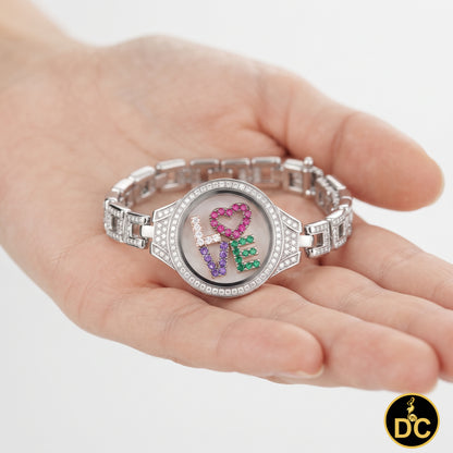 Diamondcelebritees 925 Sterling Silver White Bracelet Iced Out Floating Love Cubic Zirconia Size 7