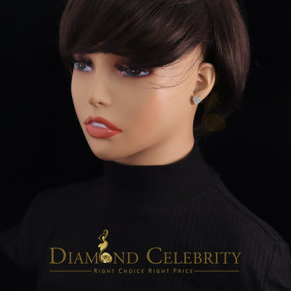 DiamondCelebritees Real 10K Yellow Gold Heart Round Stud 8.58mm Earrings with Real 0.25CT Diamonds