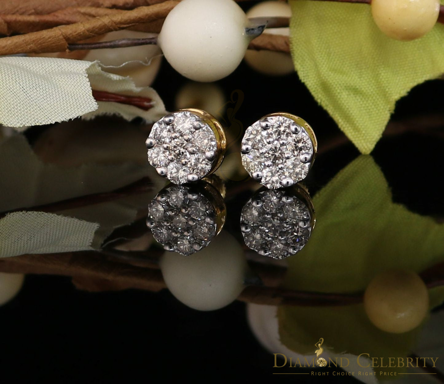 DiamondCelebritees 1.25CT Real Diamond with 10K Real Yellow Gold Men's/Women's Stud Earrings