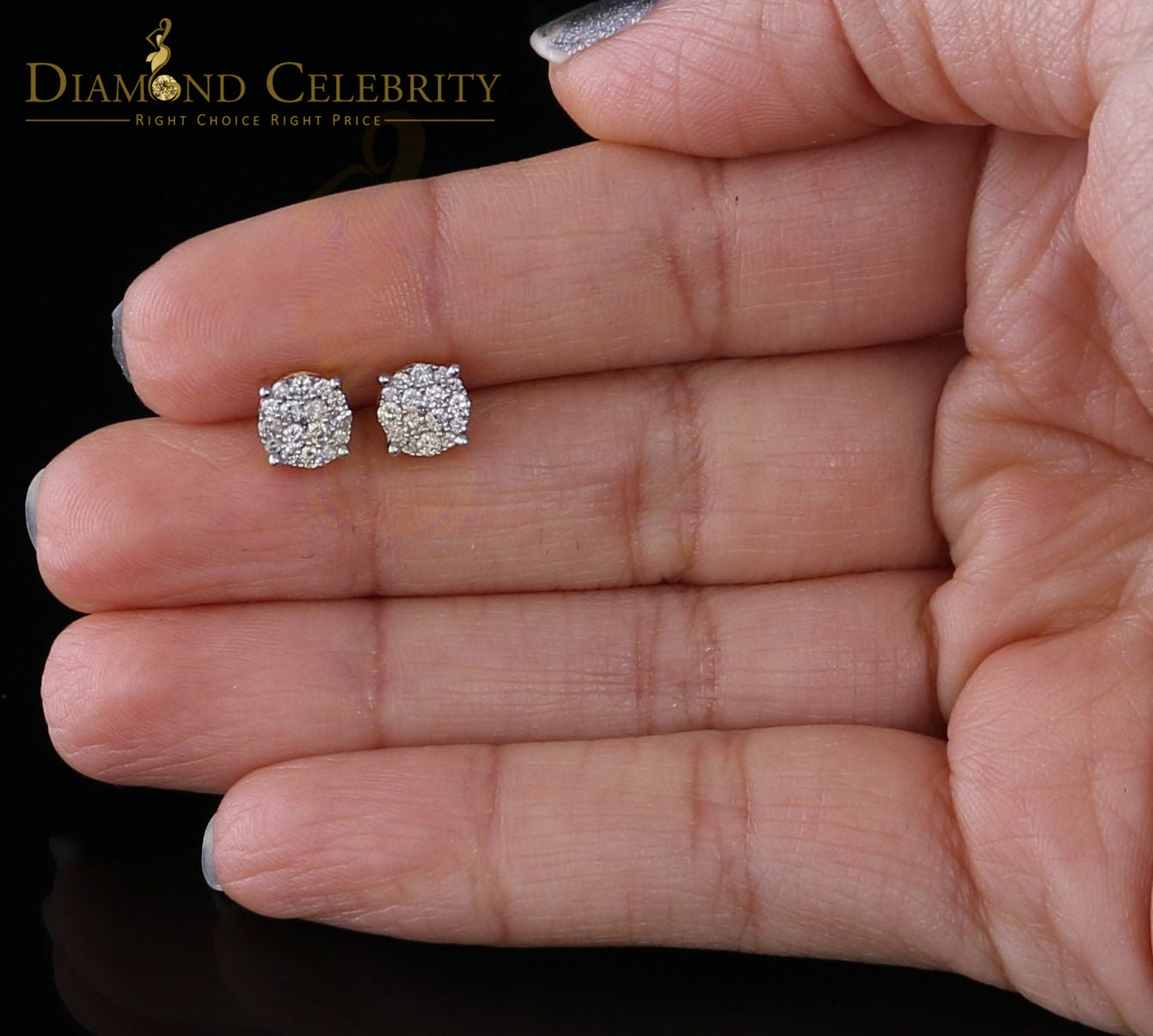 DiamondCelebritees 0.50CT Real Diamond 10K Real Yellow Gold Men's/Women's Stud Round Earring