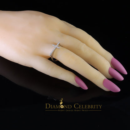 DiamondCelebritees 925 Sterling White Silver 0.19ct Cubic Zirconia Women's Cross Ring Size 6