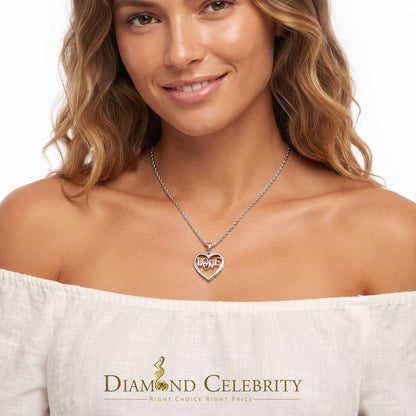 DiamondCelebritees  Real 0.15ct Diamond Sterling Silver LOVE HEART White Charm Necklace Pendant