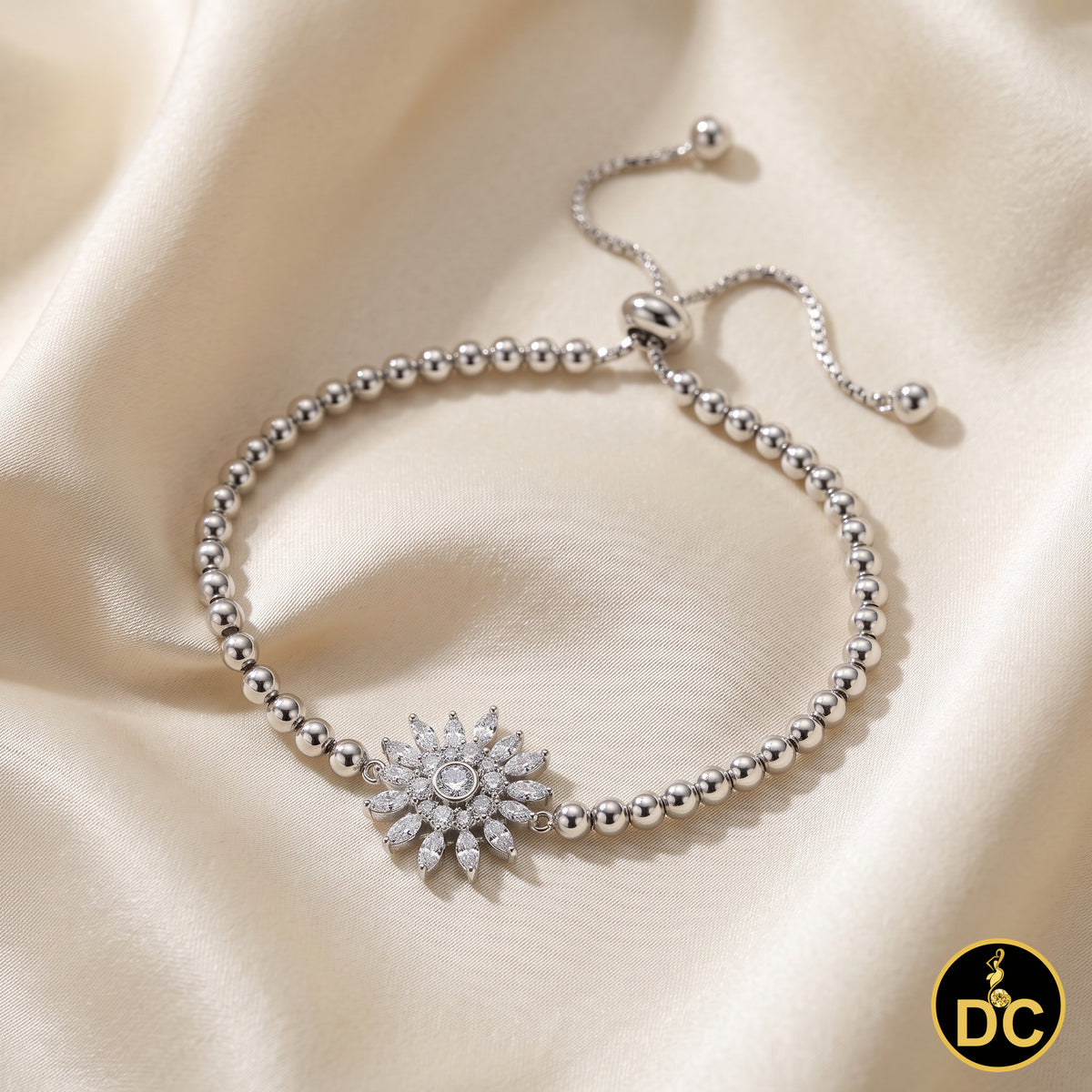 Diamondcelebritees 925 Sterling Silver Sparkling White Bracelet Cubic Zirconia Adjustable SZ 7 Inch