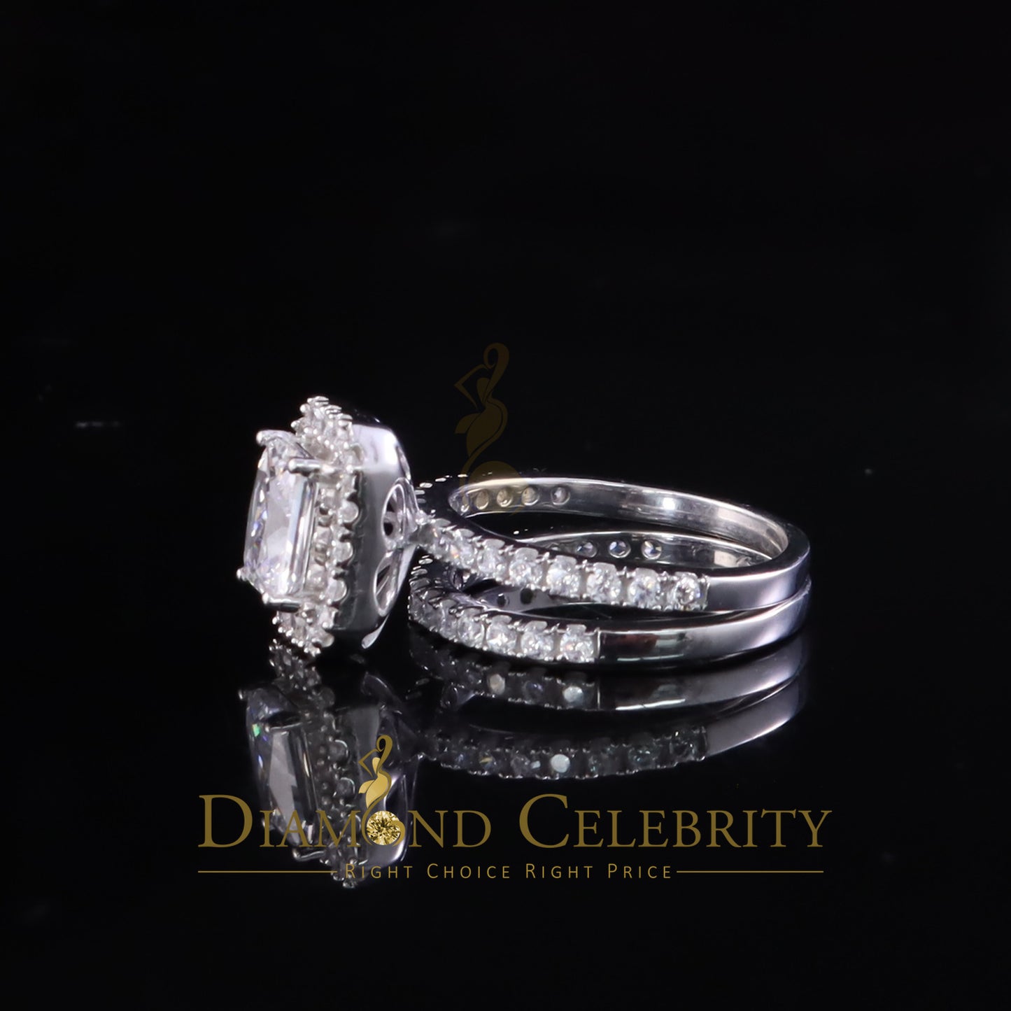 DiamondCelebritees 50 Cubic Zirconia Emearld Shape 2.97ct White Silver With Women Bridal Ring Sz7