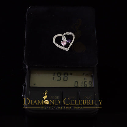 DiamondCelebritees  Two Stones Pink Blue Heart Solitaire 0.1ct Silver Diamonds White Charm Pendant