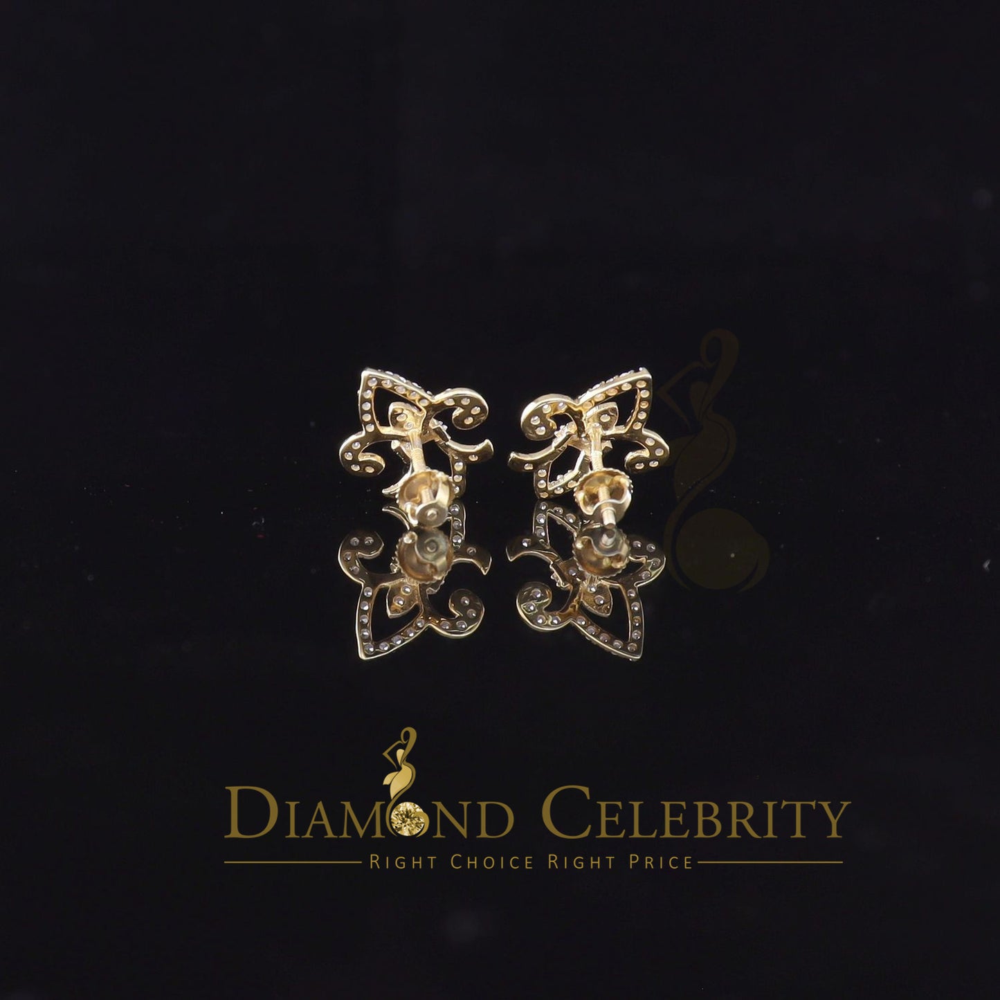 DiamondCelebritees  925 Yellow Silver 0.60ct Cubic Zirconia Fleur de Lis Screw Back Women's Earrings