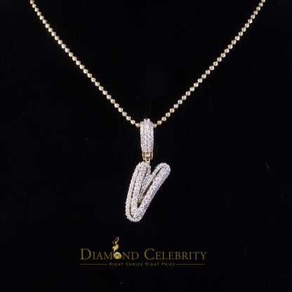 DiamondCelebritees Yellow Cursive 3D Alphabet Shape 925 Sterling Silver Cubic Zirconia Pendant