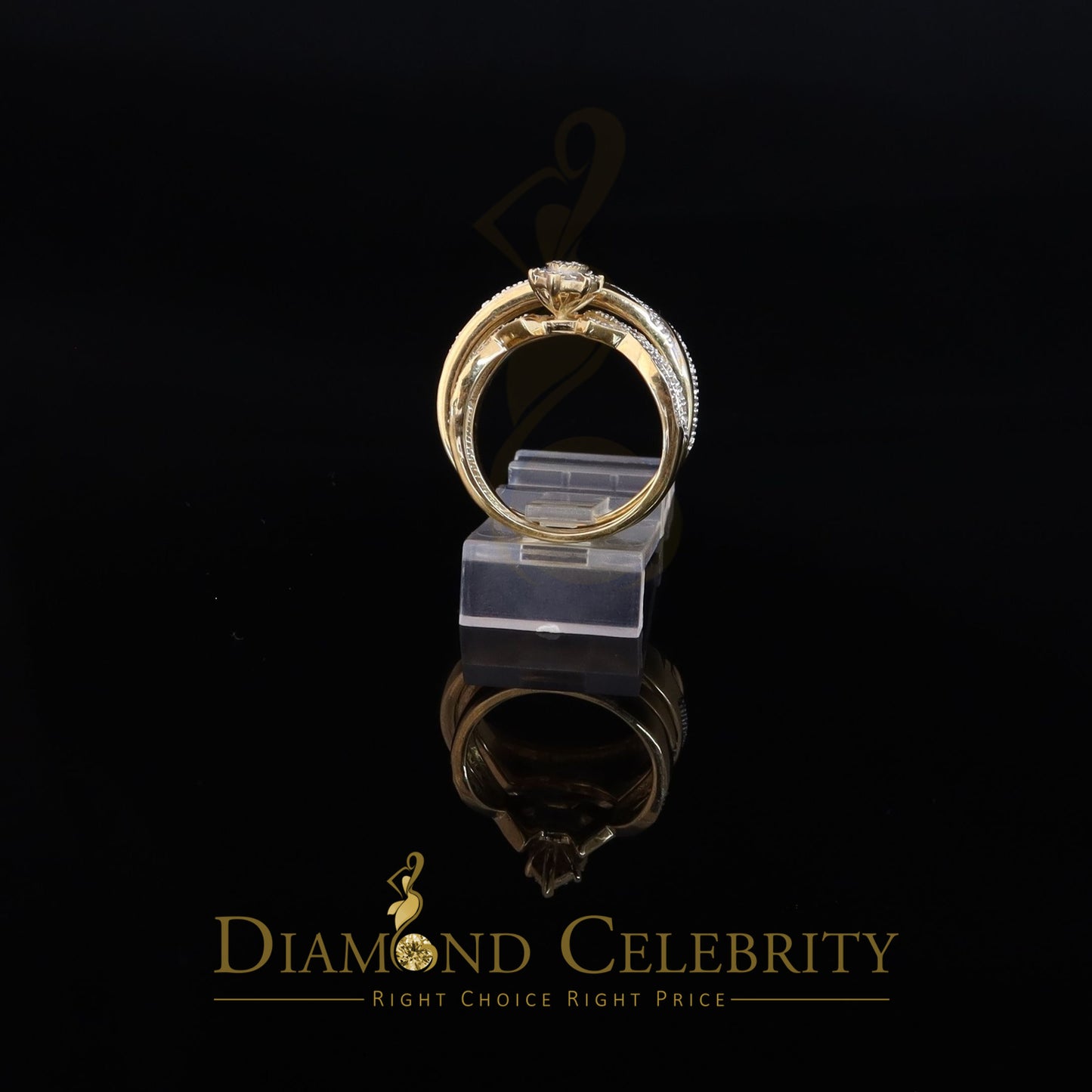DiamondCelebritees 0.33CT Real Diamond Men's SZ 10 & Women's SZ 7 Trio Sterling Silver Yellow Ring