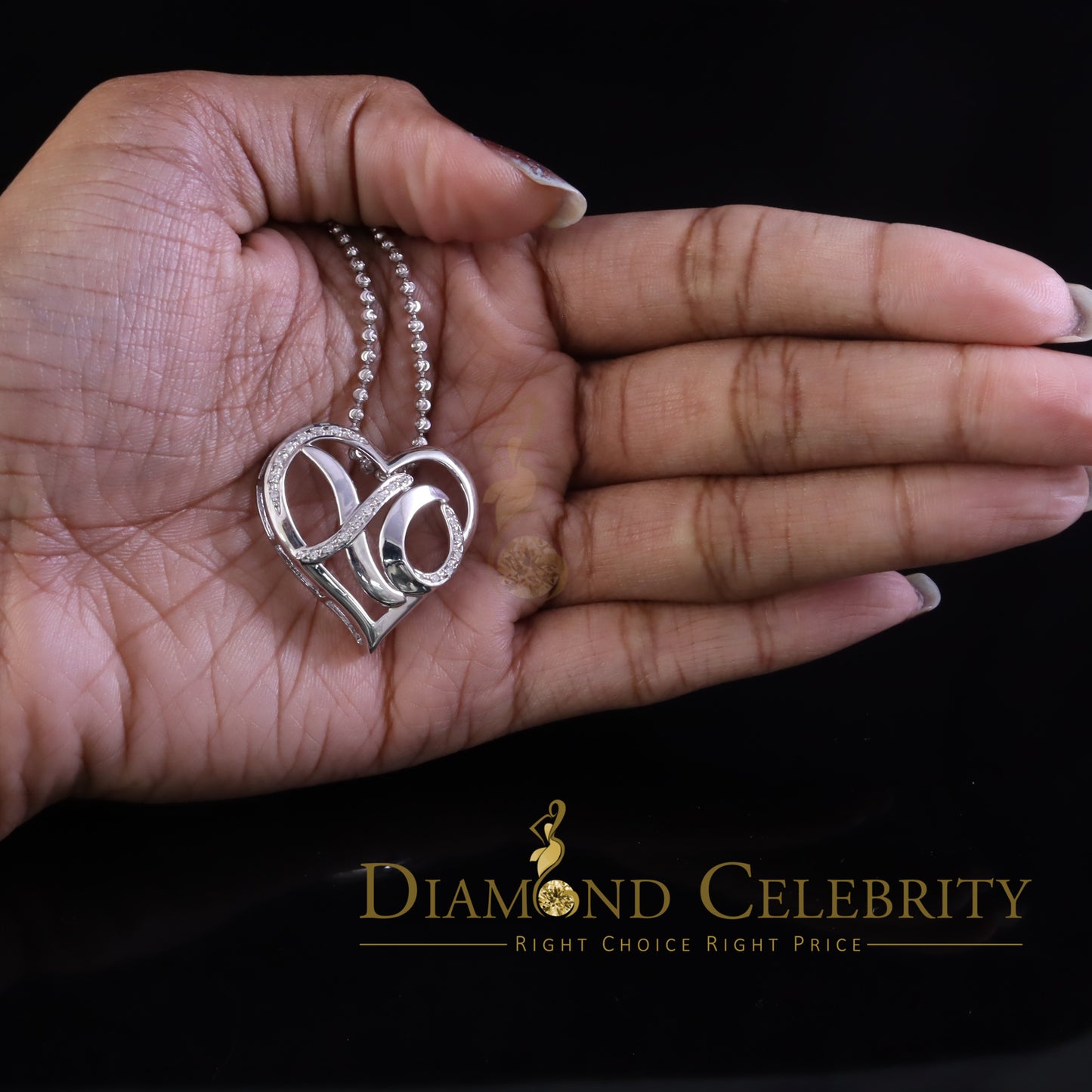 DiamondCelebritees White 925 Sterling Silver Heart and XO Shape Pendant 0.21ct Cubic Zirconioa