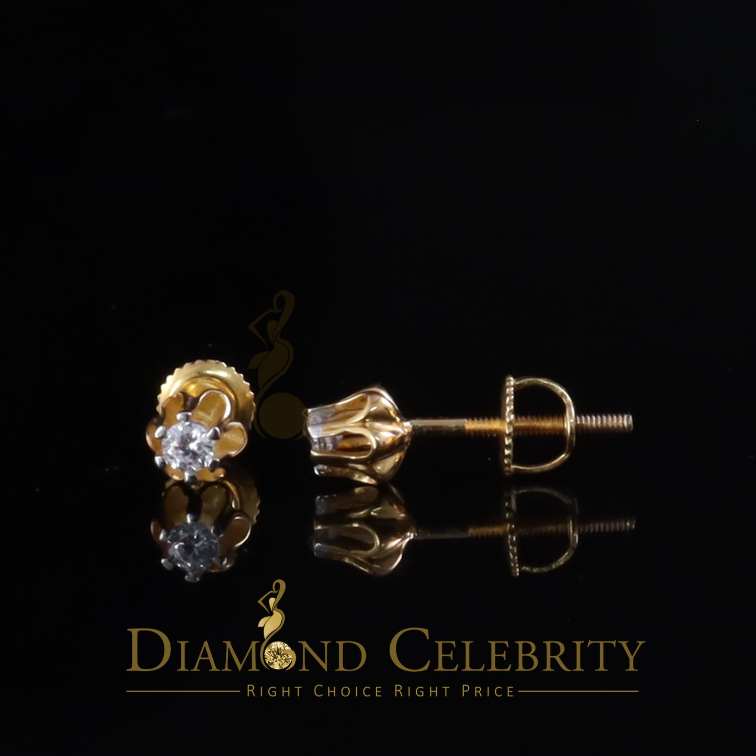 DiamondCelebritees  0.10ct Silver Cubic Zirconia European cut Yellow Buttercup Stud Earings Women's