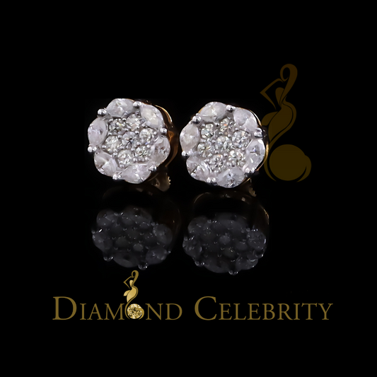 DiamondCelebritees 925 Moissanite Yellow flower 1.00ct Silver Women'sMarquise Stud Earrings VVS' D