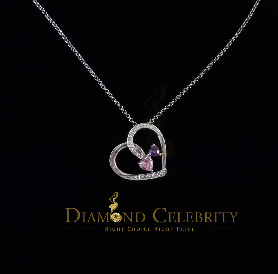 DiamondCelebritees  Two Stones Pink Blue Heart Solitaire 0.1ct Silver Diamonds White Charm Pendant