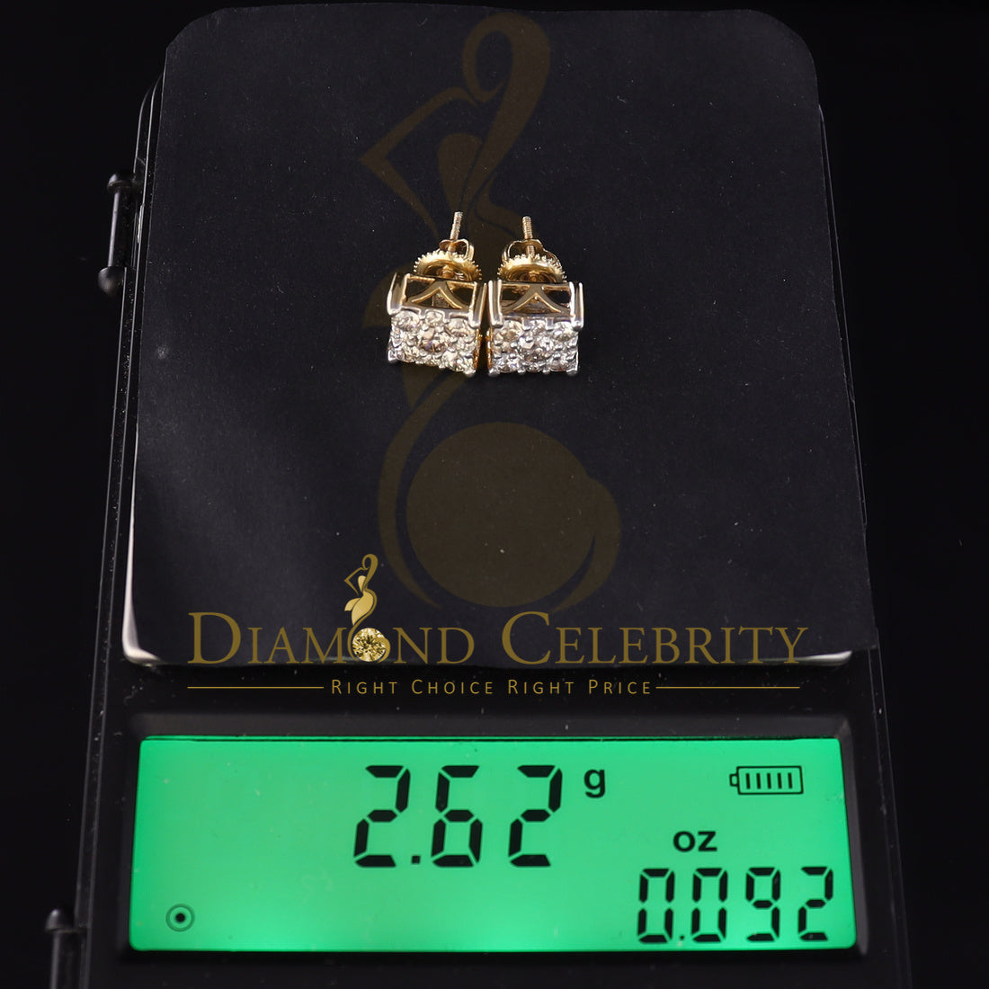 DiamondCelebritees 10K Real Yellow Gold with Real 1.50ct Diamonds Square Stud Earrings
