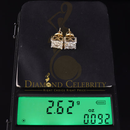 DiamondCelebritees 10K Real Yellow Gold with Real 1.50ct Diamonds Square Stud Earrings