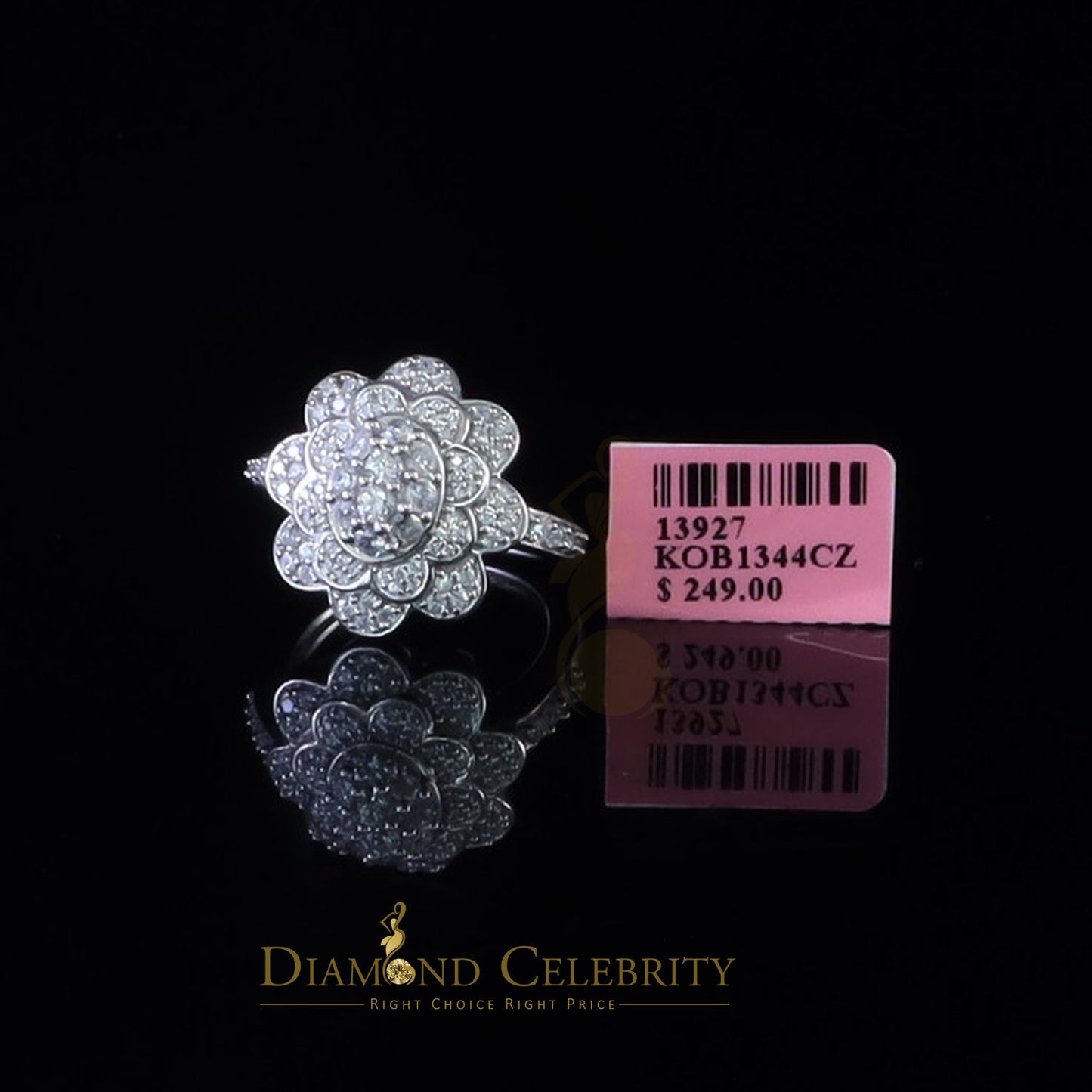 DiamondCelebritees 925 Sterling Silver White 2.10ct Cubic ZirconiaWide Flower Womens Ring Size7.5