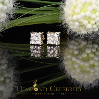 DiamondCelebritees 10K Real Yellow Gold with Real 1.50ct Diamonds Square Stud Earrings