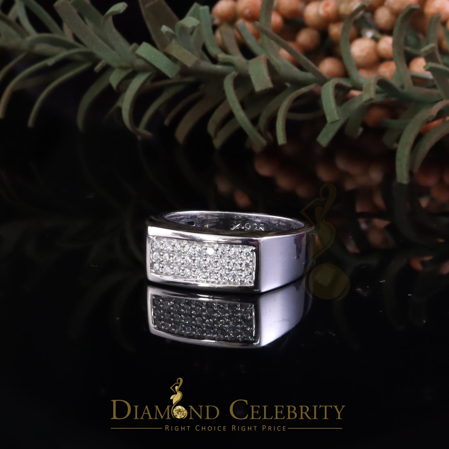 DiamondCelebritees Sterling Mens 0.81ct White Cubic Zirconia Silver Rectangle Fashion Ring Size 9